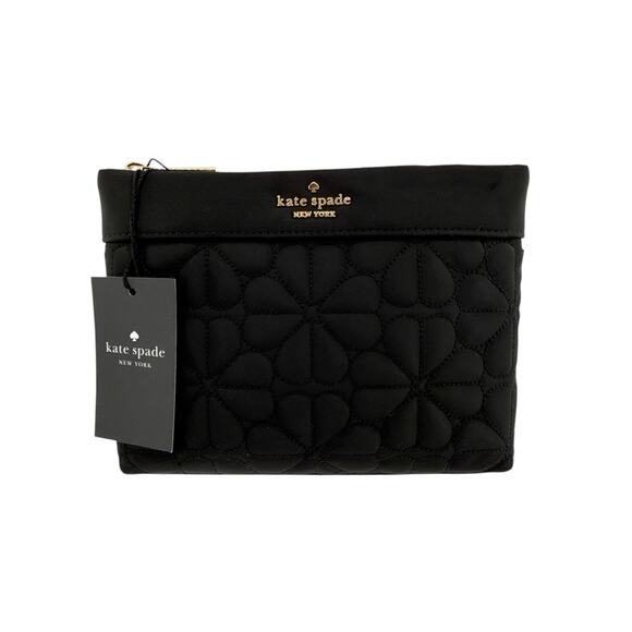 KATE SPADE New York Spade Flower Quilted Cosmetic Pouch in Black - Picture 1 of 12